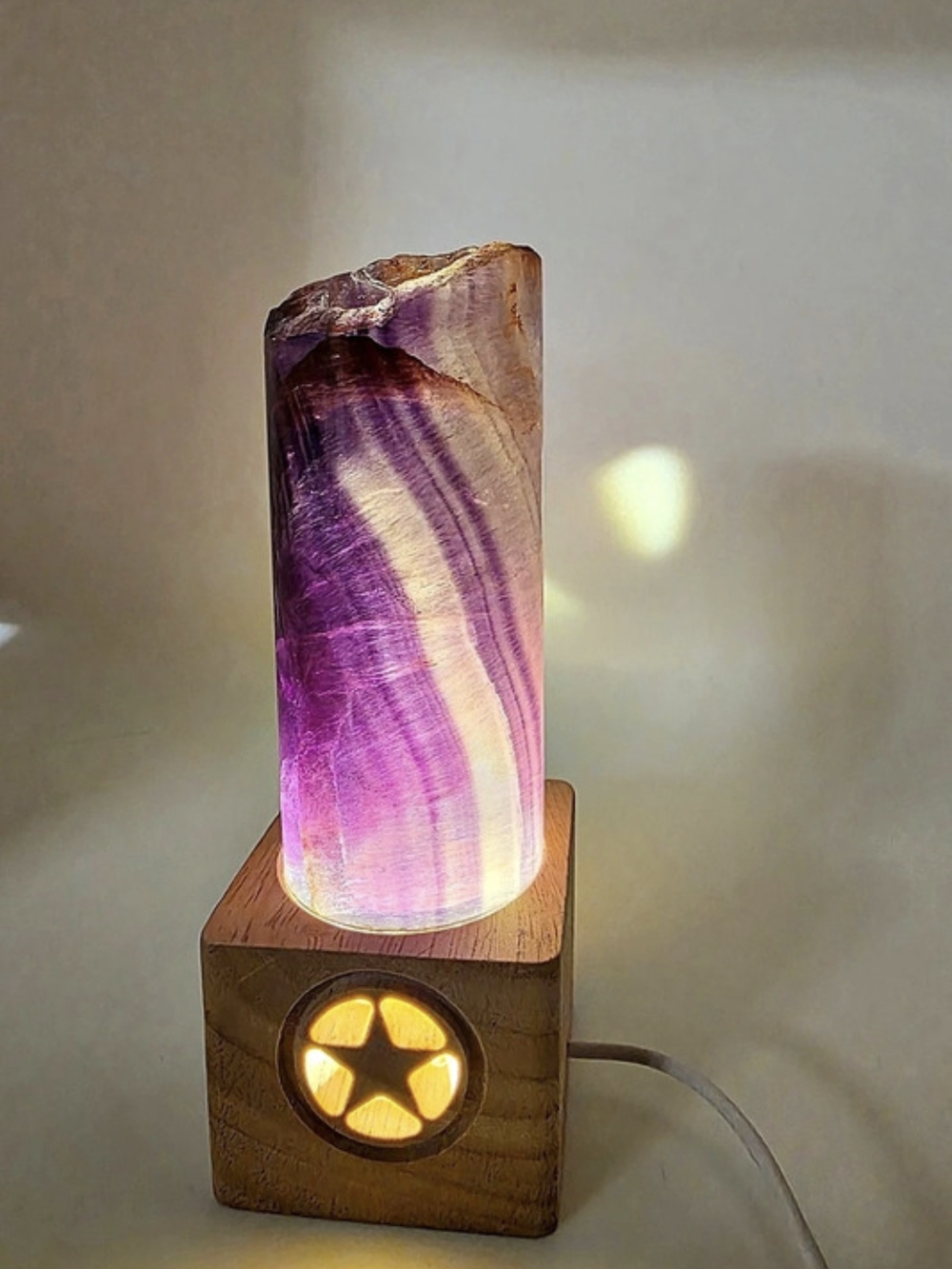 Purple Fluorite Crystal Table Lamp